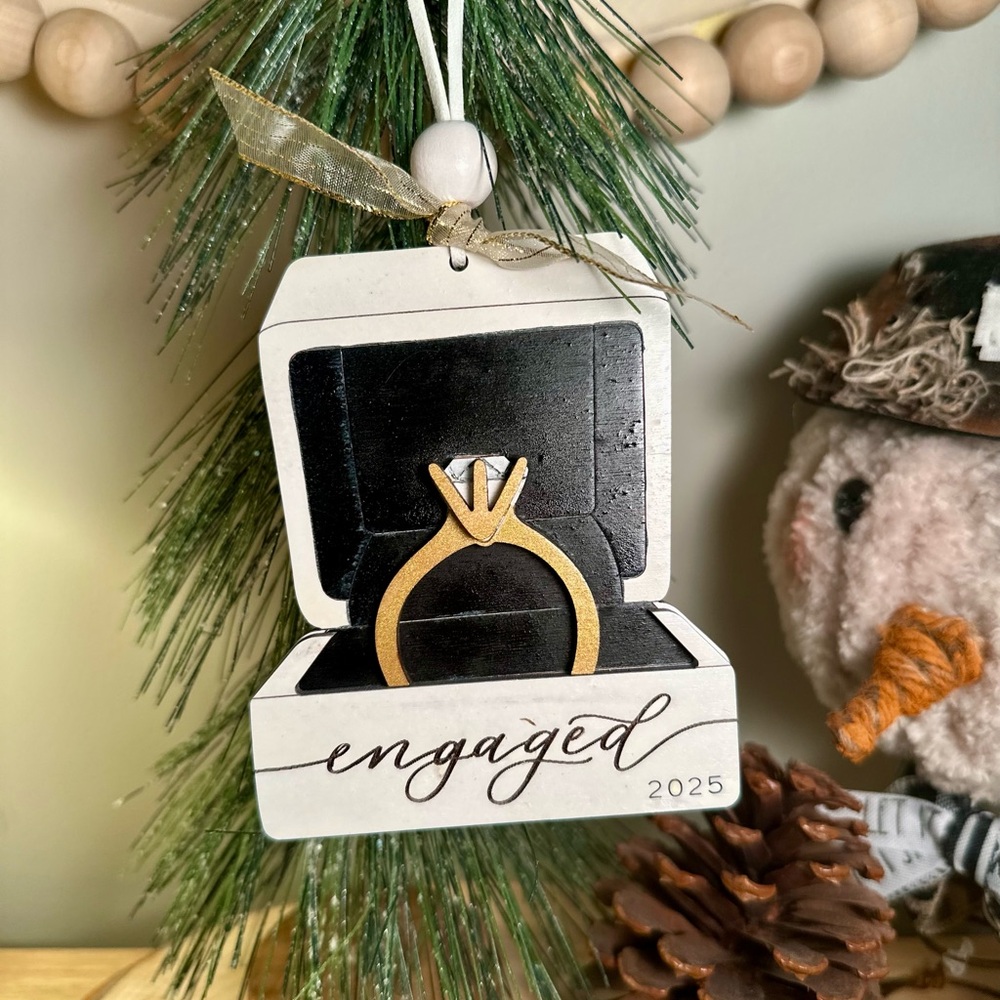 Gold and Black 'Engaged' Ornament